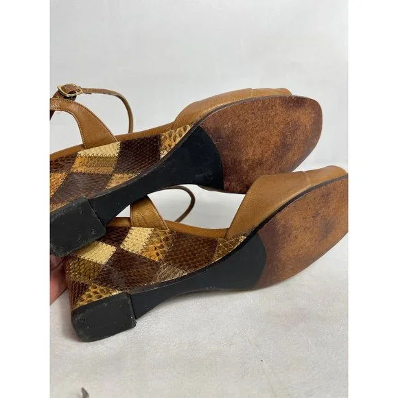Vintage Snake Skin Size 6 Martinique Wedges Leather Brown Open Toe Spain Women's - Picture 12 of 12